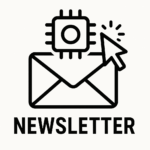 Das Newsletter Logo mit einem Briefumschlag, einem stilisierten Mikrochip und einem MAuscursor